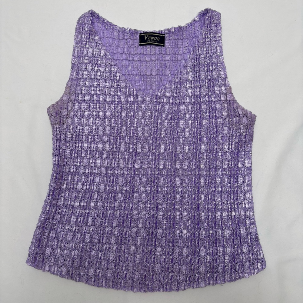 Vintage 80s 90s Venus Women's Lilac Purple Stretch Smocked Inset Tank Size M